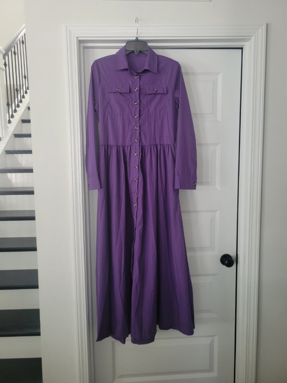 Shein Long Sleeve Shirt Dress sz M Button Front Modest Fall Winter Style Purple